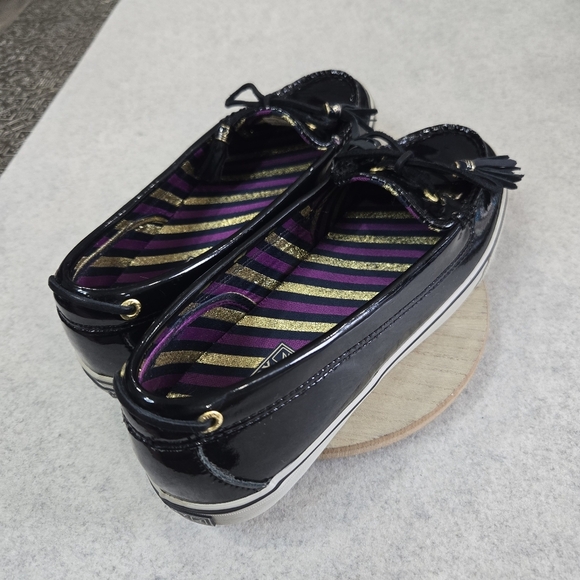 🐢 Sperry Patent Leather Black boat shoes Size 9 super shiny! - Picture 4 of 13